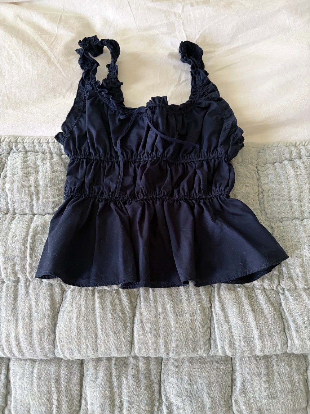 Sunday Best Navy Ruffled Peplum Tank Top